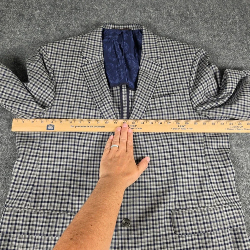 Robert Talbott Unstructured Sport Coat Mens 44R Blue Gray Check Wool Blazer